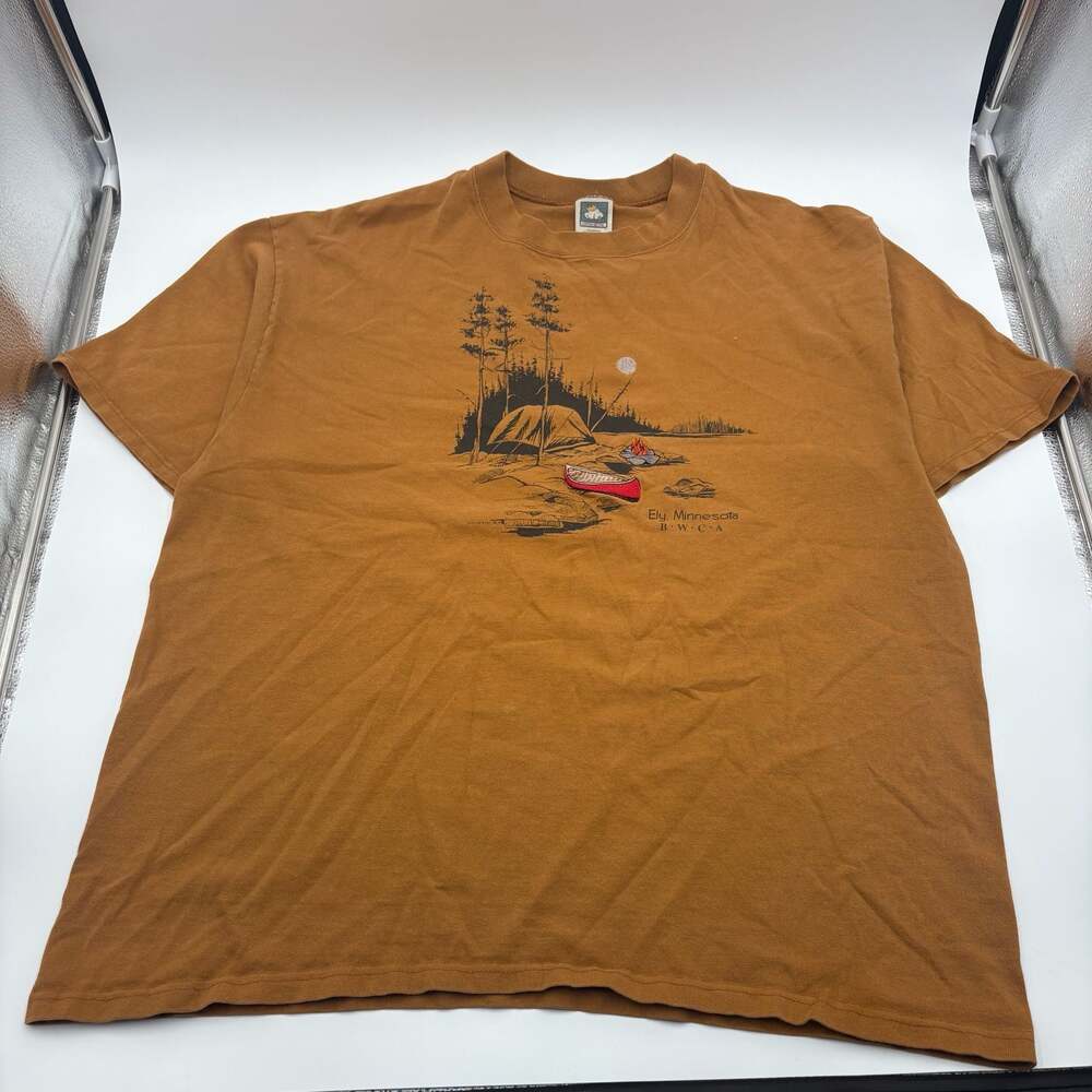 Cotton Deluxe Men's Canoe Scene Short Sleeve Crusher Tee, Ely, Minnesota XL